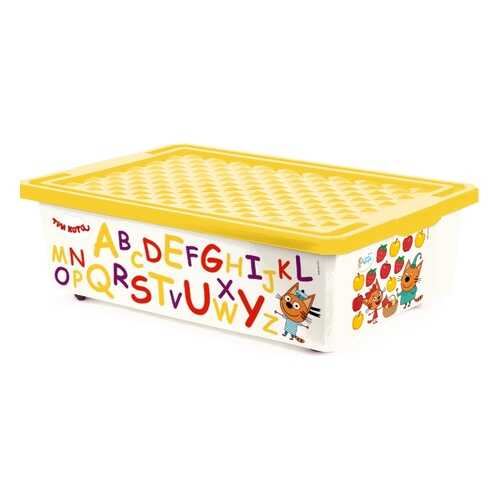 Ящик для игрушек Plastic Centre Три Кота Обучайка считай на колесах с желтой крышкой 30 л в Дочки и Сыночки