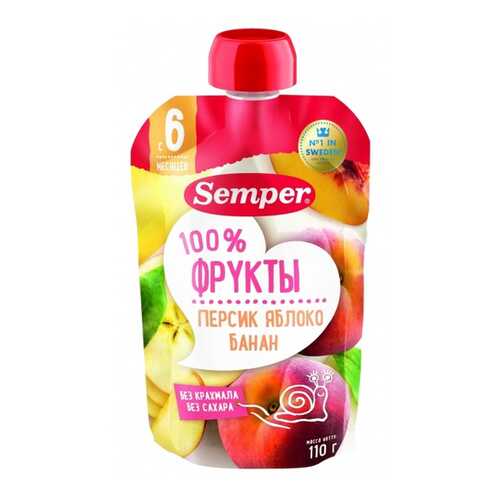 Пюре фруктовое Semper персик, яблоко, банан 6м+ в Дочки и Сыночки