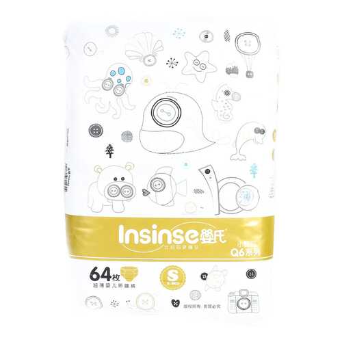 Подгузники для новорожденных Insinse Q6 (3-6кг) 64 шт супертонкие S золотые (YS1664) в Дочки и Сыночки