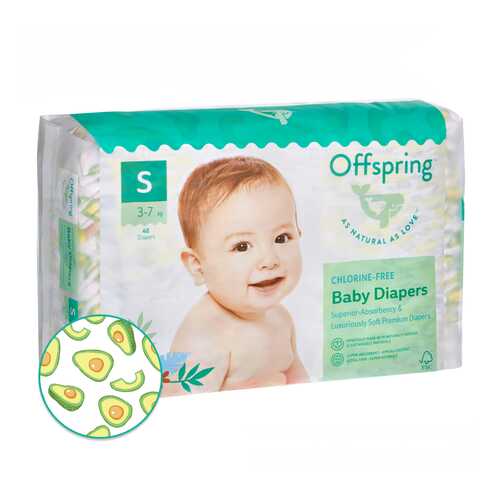 Подгузники Offspring Авокадо S 3-7 кг, 48 шт. в Дочки и Сыночки